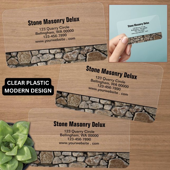Professional Replaceable Photo Stone Wall Border Clear Business Cards (Clear plastic stone wall bottom  modern business card design with easy to personalize template. )
