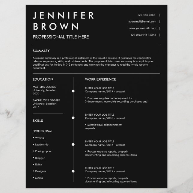 Professional resume template modern cv black (Front)