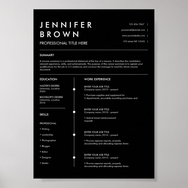 Professional resume template modern cv digital poster
