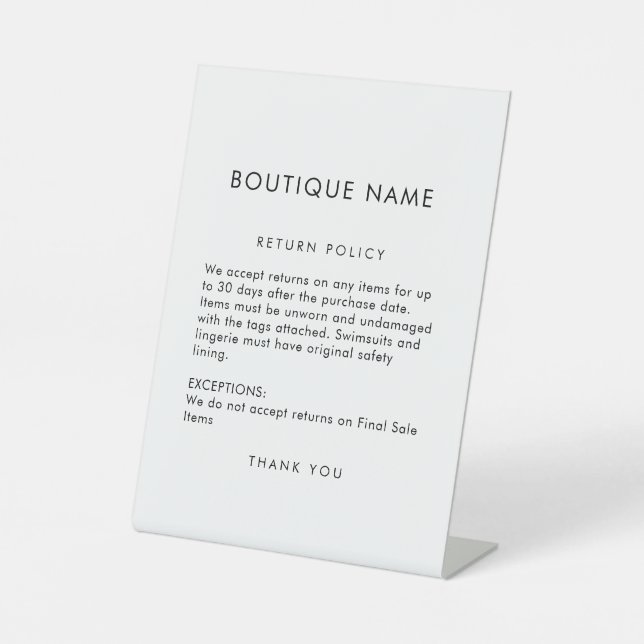 Professional Retail Store Return Policy Pedestal Sign (Front)