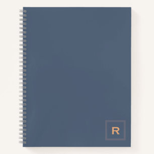 Professional Retro Blue Solid Color Plain Initial  Notebook