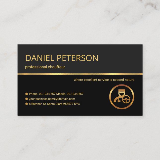 Professional Retro Gold Line Chauffeur Driver Business Card (Front)