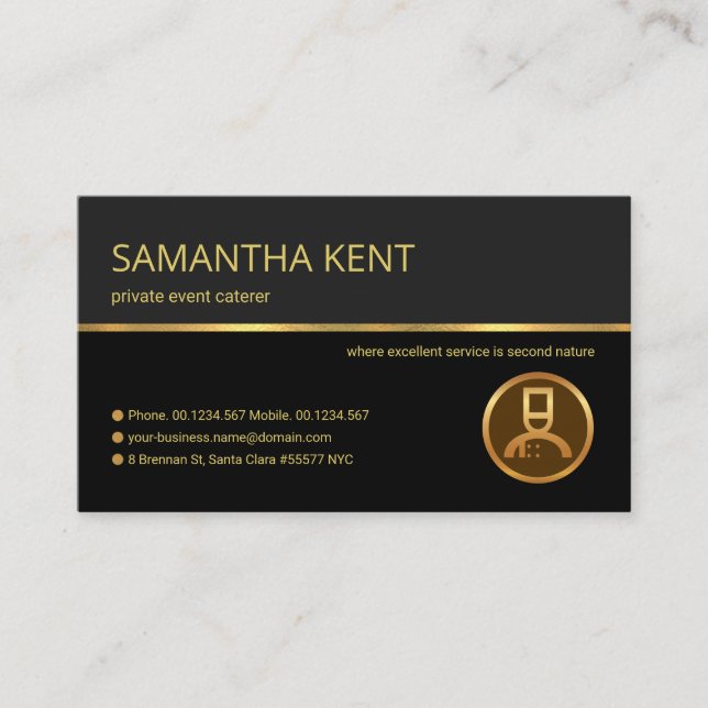 Professional Retro Gold Line Culinary Fine Dining Business Card (Front)