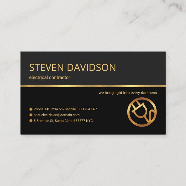 Professional Retro Gold Line Grey Shade Electrical Business Card (Front)