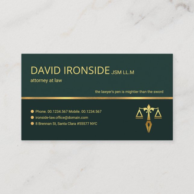 Professional Retro Gold Line Lawyer Business Card (Front)