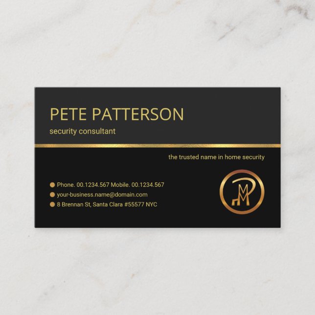 Professional Retro Gold Line Security Consultant Business Card (Front)