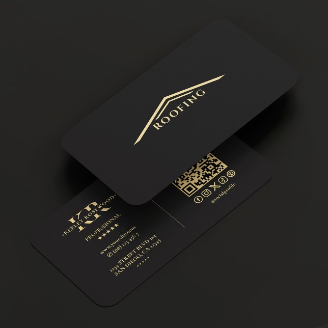 Professional Roofing Company Elegant Black Business Card (Creator Uploaded)