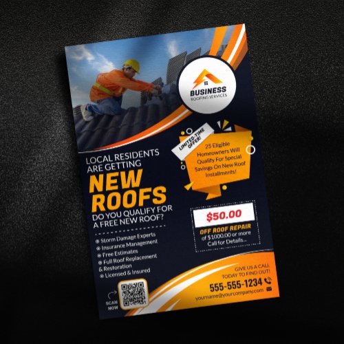 Professional Roofing Construction Gutter Shingles Flyer