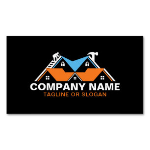 Professional Roofing Remodeling Orange Blue House Business Card Magnet