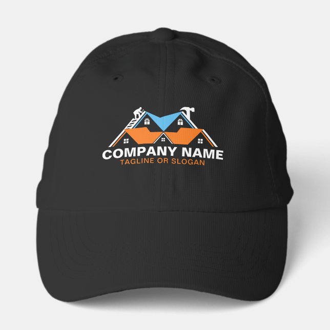 Professional Roofing Remodeling Orange Blue House Performance Cap (Front)