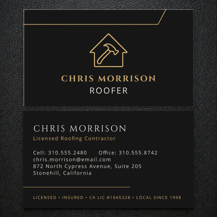 Professional Roofing Roofer Construction Black Business Card