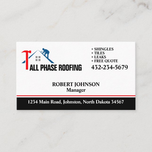 Professional Roofing Service Business Card (Front)