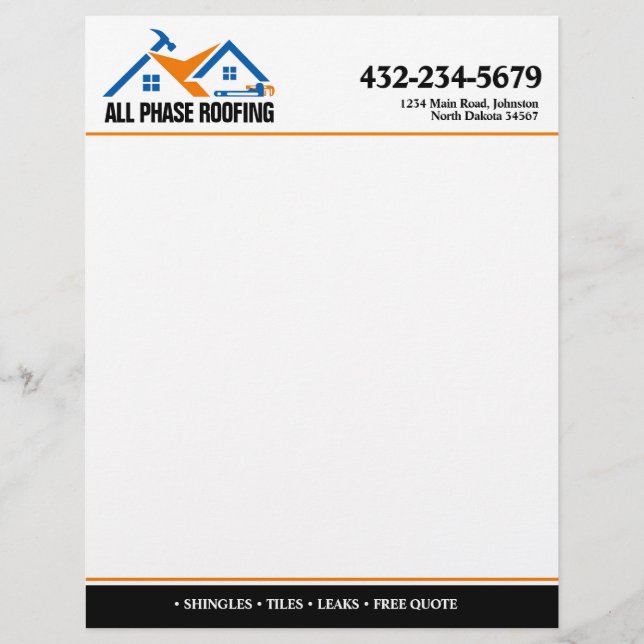 Professional Roofing Service Letterhead (Front)