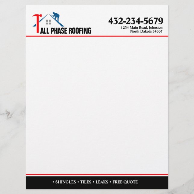 Professional Roofing Service Letterhead (Front)