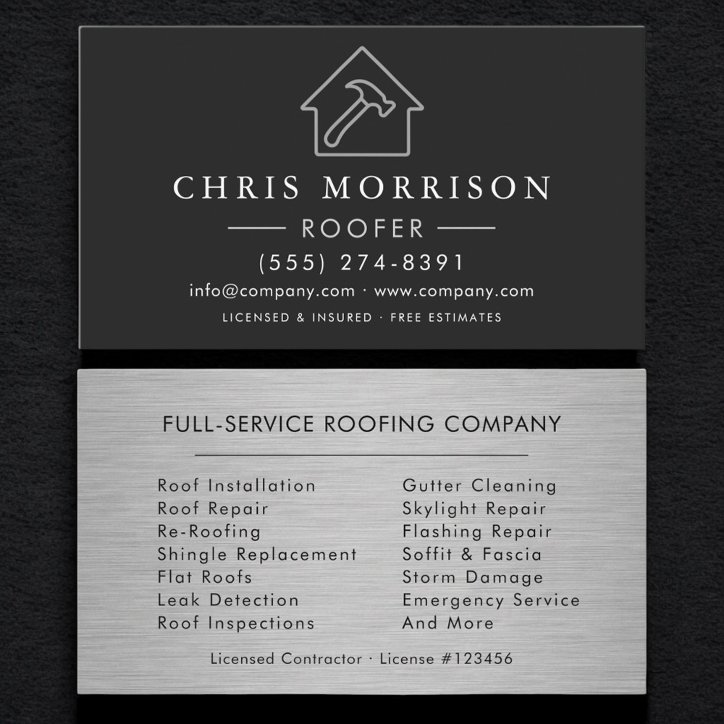 Professional Roofing Services Metallic Business Card