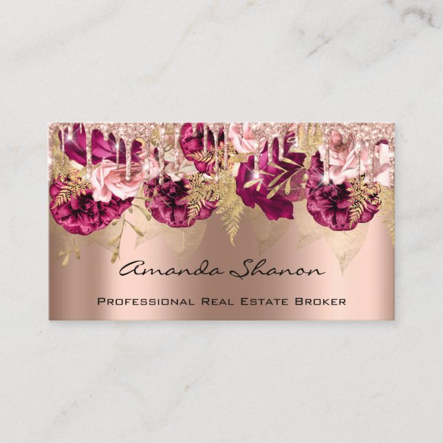 Professional Rose Flowers Glitter Drip QRCODE Logo Business Card (Front)