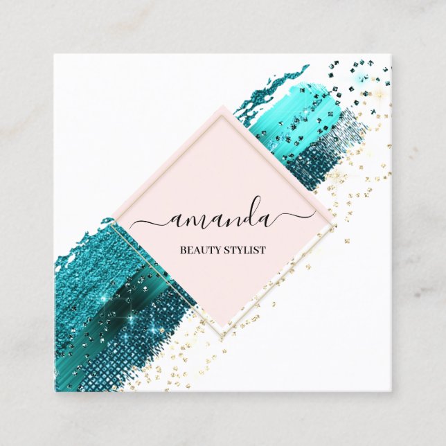 Professional Rose Frame Gold Beauty Logo White Square Business Card (Front)