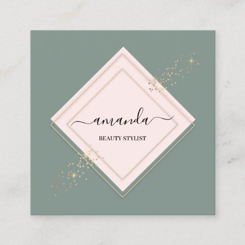 Professional Rose Frame Gold Crystal Mint Green  Square Business Card