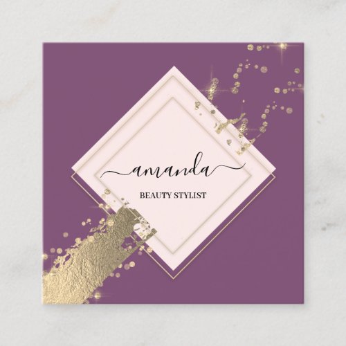 Professional Rose Frame Gold Stroke Violet Purple Square Business Card