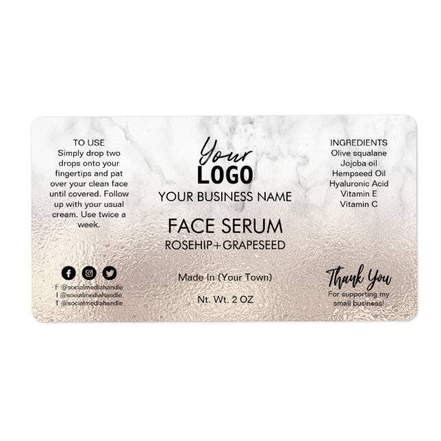 Professional Rose Gold And Marble Face Serum Label (Front)