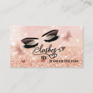 Professional rose gold bokeh butterfly makeup business card