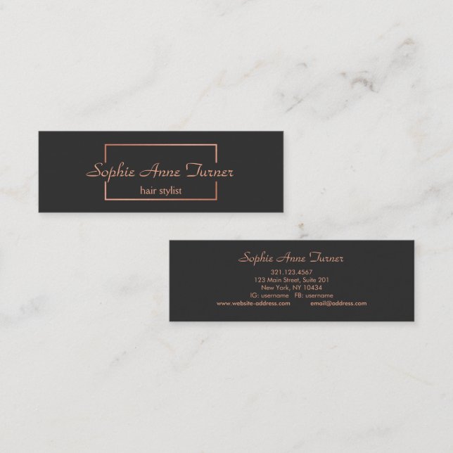 Professional Rose Gold Broken Frame Dark Grey Mini Business Card (Front/Back)