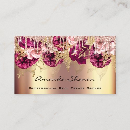 Professional Rose Gold Flowers Drip QRCODE Logo Business Card