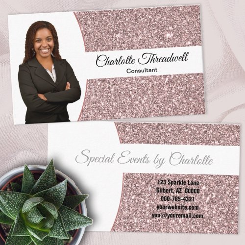 Professional Rose Gold Glitter Custom Photo Business Card