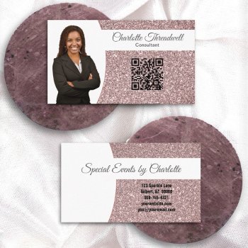 Professional Rose Gold Glitter Custom Photo Qr Business Card by PaPr_Emporium at Zazzle