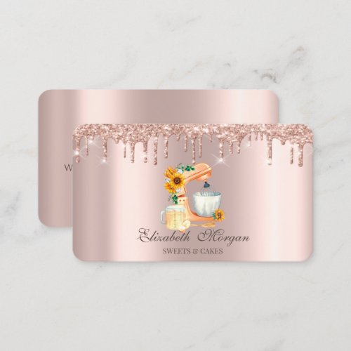 Professional Rose Gold Glitter Drips Flowers Mixer Business Card