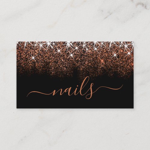 Professional Rose Gold Glitter Spark Elegant Nails Business Card