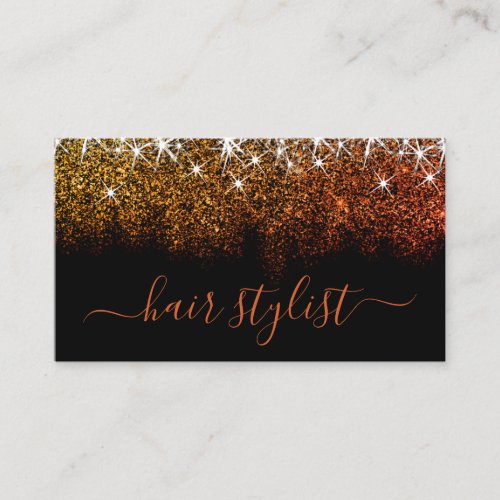 Professional Rose Gold Glitter Spark Hair Stylist Business Card