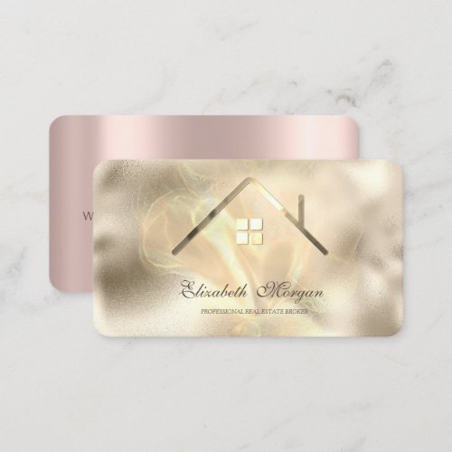 Professional Rose Gold Gold House Real Estate  Business Card