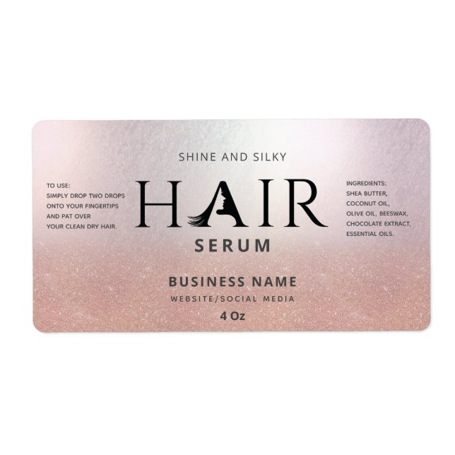 Professional rose gold ombre HAIR serum label (Front)