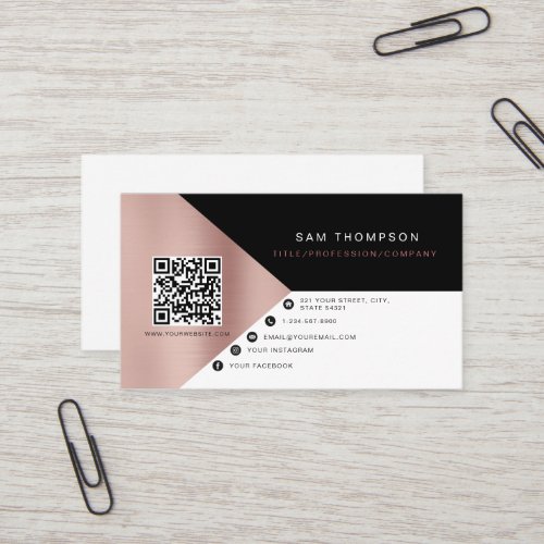 Professional Rose Gold Pink QR Code Modern  Business Card