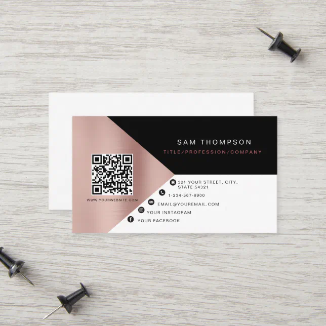 Professional Rose Gold QR Code Modern Business Calling Card | Zazzle