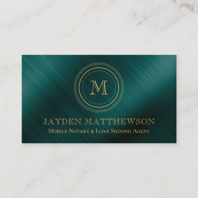 Professional Round Frame Monogram Emerald Green Business Card (Front)