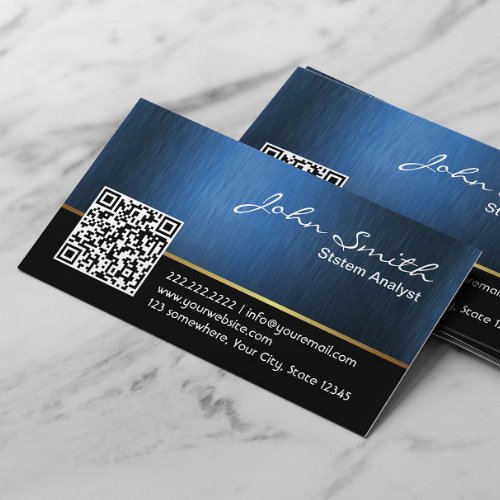 Professional Royal Blue QR code System Analyst Business Card