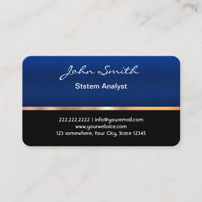 Professional Royal Blue System Analyst  Business Card (Front)