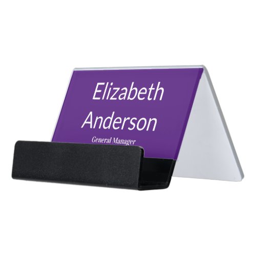 Professional Royal Purple and White Name Job Title Desk Business Card Holder