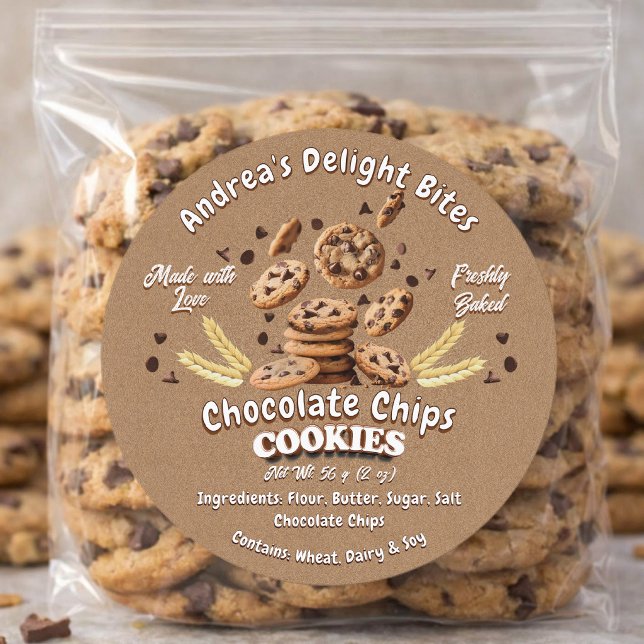 Professional Rustic Baked Chocolate Chip Cookies  Classic Round Sticker (Creator Uploaded)