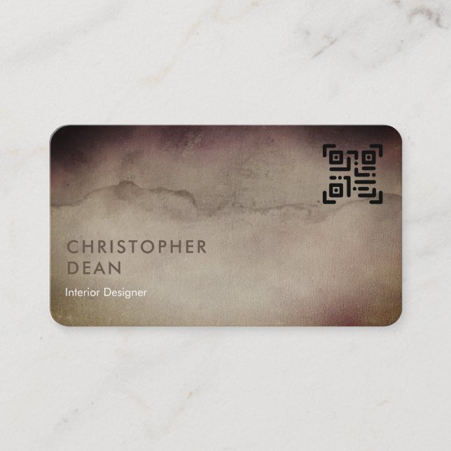 Professional Rustic Brown Abstract QR Code Business Card (Front)
