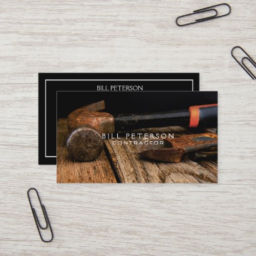 Professional Rustic Construction Contractor Hammer Business Card