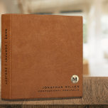 Professional Sable Leather Gold Monogram Portfolio 3 Ring Binder<br><div class="desc">Professional monogrammed portfolio binder features a modern design with brushed metallic gold monogram emblem on sable brown leather look textured background. Custom name presented in the lower right-hand corner in stylish simple font with a complimentary minimal monogram medallion. A modern binder for home or office, a professional monogrammed binder for...</div>