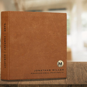 Professional Sable Leather Gold Monogram Portfolio 3 Ring Binder