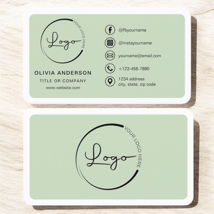 Professional Sage Green Business Logo Social Media Business Card