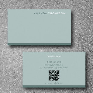Professional Sage Green Simple Minimalist QR Code  Business Card