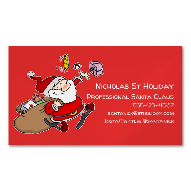 Professional Santa Claus Funny Informal Cartoon Business Card Magnet (Front)