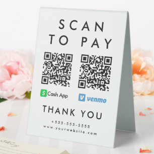 Professional Scan to Pay Venmo Cash App QR Code Table Tent