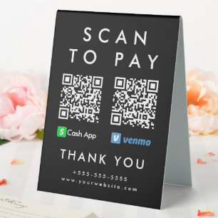 Professional Scan to Pay Venmo Cash App QR Code Table Tent